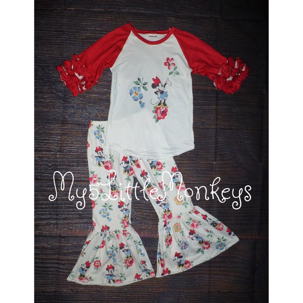 Boutique Minnie Mouse Girls Bell Bottoms Outfit Set